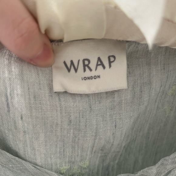 NWOT Wrap London Light Blue Teal Linen Embroidered Dress - Picture 8 of 9